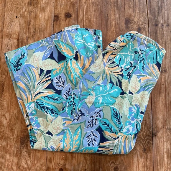 Talbots Linen Tropical Floral A-Line Maxi Skirt Side Zip Elastic Waist Sz 12 EUC - Picture 4 of 13